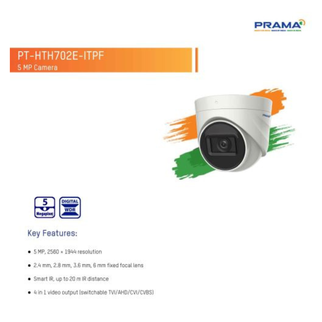 5MP Regular Dome Camera (PT-HTH702E-ITPF) Brand:PRAMA