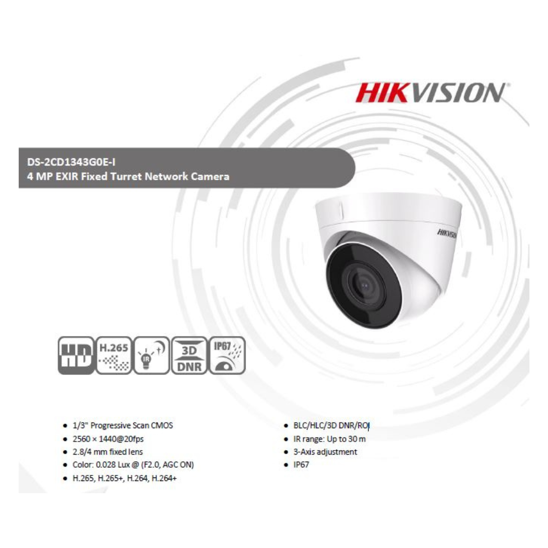 4MP IP DOME CAMERA DS-2CD1343G0-I BRAND:HIKVISION