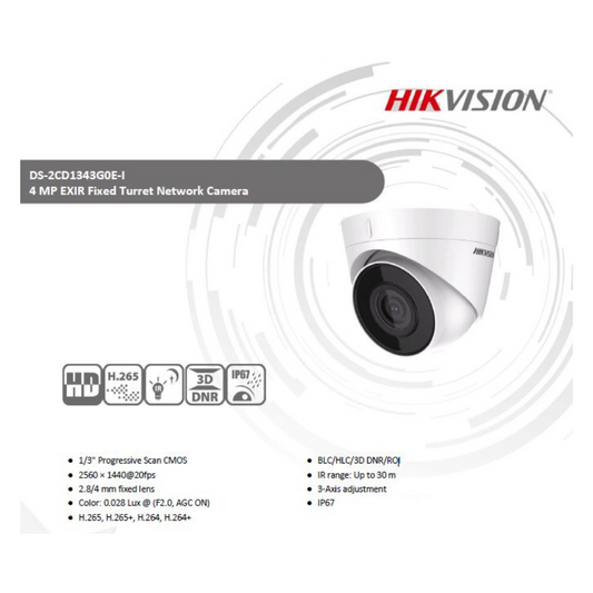 4MP IP DOME CAMERA DS-2CD1343G0-I BRAND:HIKVISION