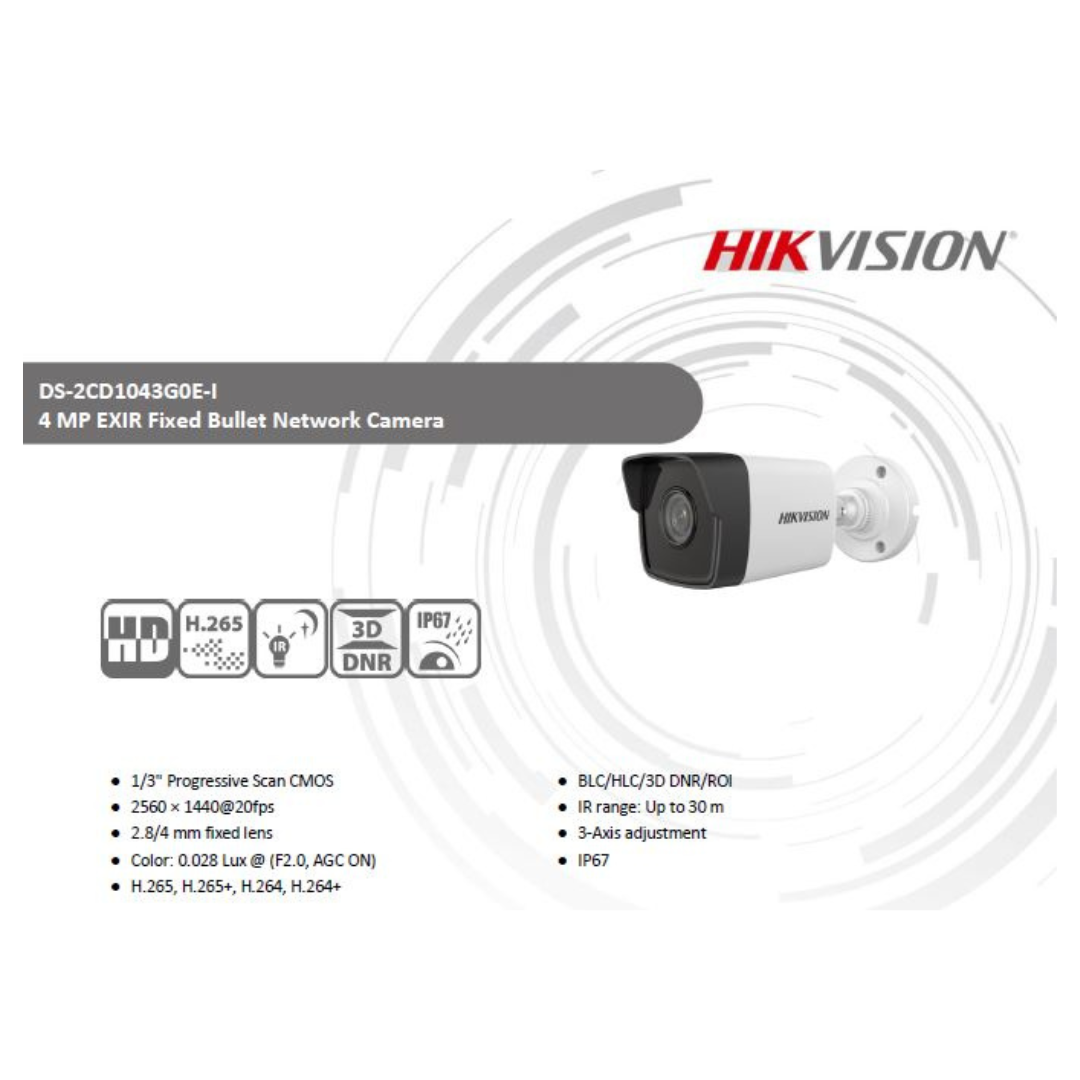 4MP IP BULLET CAMERA DS-2CD1043G0-I BRAND:HIKVISION