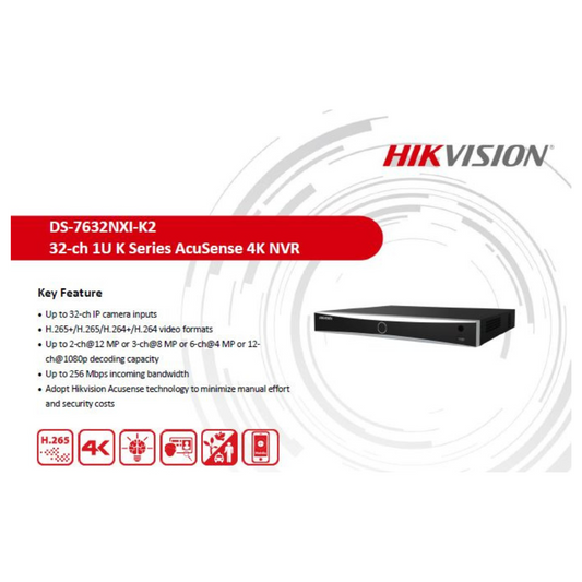 4MP 32 CHANNEL NVR METAL DS-7632NXI-K2 BRAND:HIKVISION