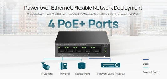 4 Port Gigabit Unmanaged PoE Switch LS105GP BRAND:TP LINK