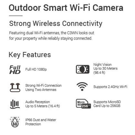 2MP Wireless Fixed Camera (OUTDOOR) C3WN