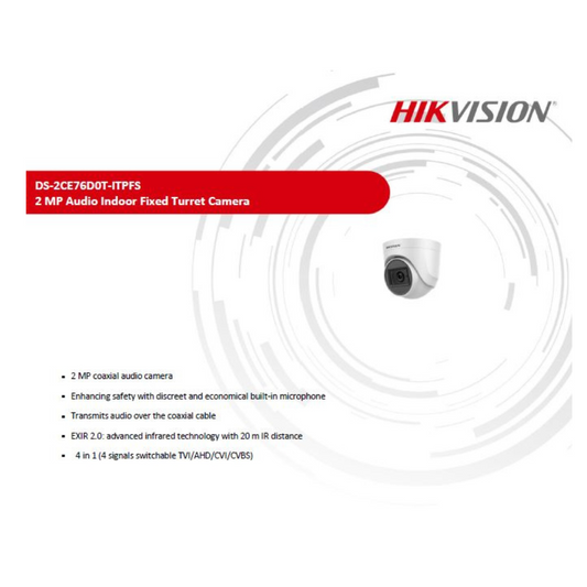 2MP Regular Dome Camera DS-2CE76D0T-ITPFS Brand:HIKVISION