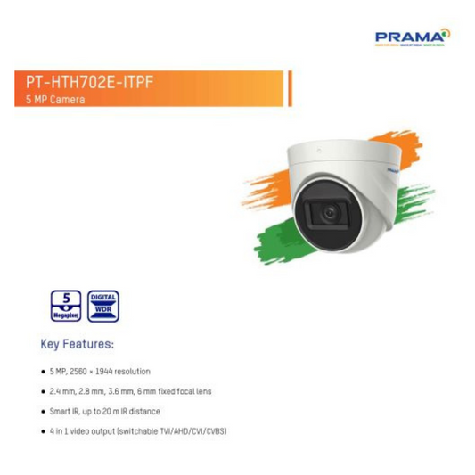 5MP Regular Dome Camera (PT-HTH702E-ITPF) Brand:PRAMA