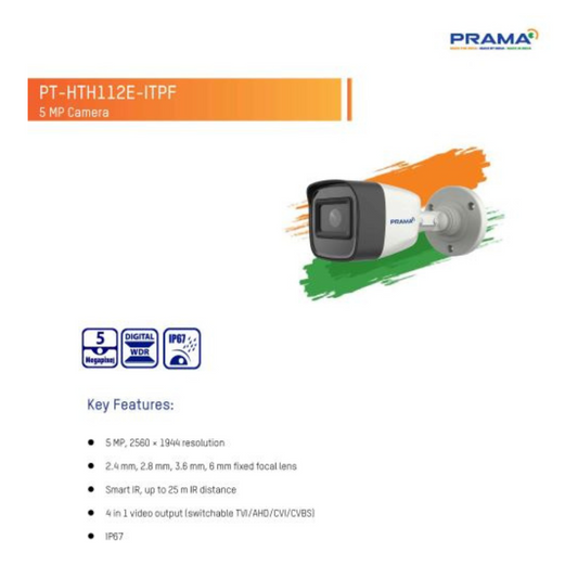 5MP REGULAR BULLET CAMERA (PT-HTH112E-ITPF) BRAND:PRAMA