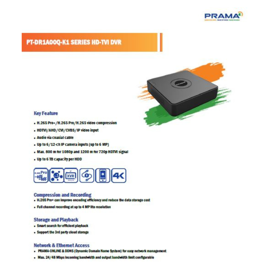 2MP 16 CHANNEL DVR METAL PT-DR1A16Q-K1 BRAND:PRAMA