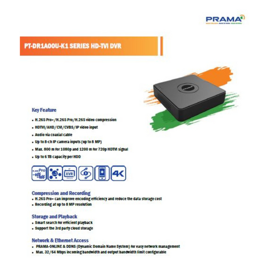 5MP 16 CHANNEL DVR METAL PT-DRAS2A16U-K2 BRAND:PRAMA