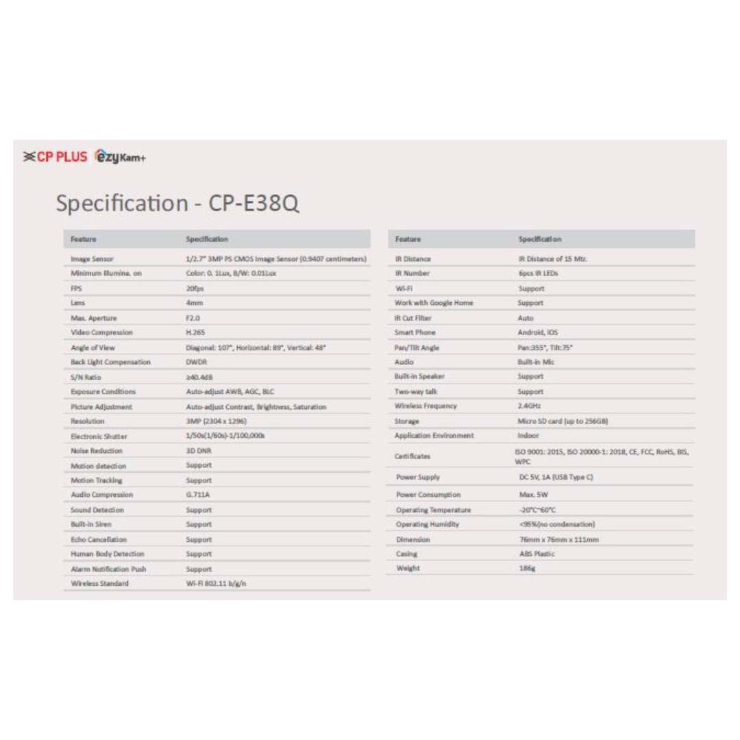 3MP WIRELESS ROTATING CAMERA CP-E38
