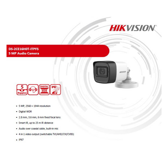 5MP REGULAR BULLET CAMERA DS-2CE16H0T-ITPFS BRAND:HIKVISION