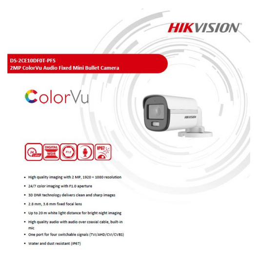 2MP COLOR VU BULLET CAMERA DS-2CE10DF0T-PFS BRAND:HIKVISION