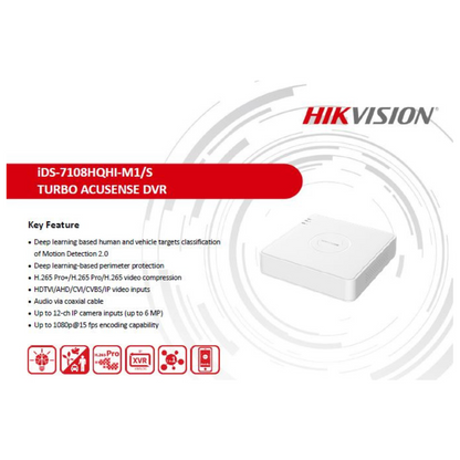 2MP 8 CHANNEL DVR PLASTIC IDS-7108HQHI-M1/S BRAND:HIKVISION
