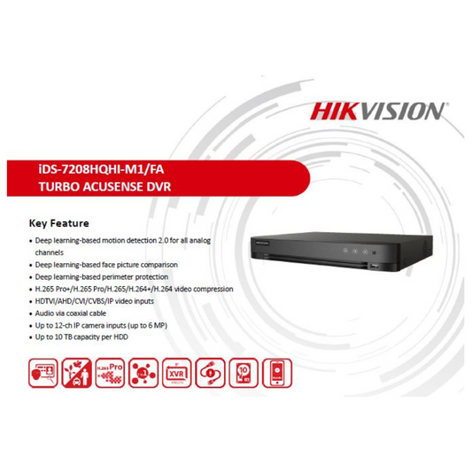 2MP 8 CHANNEL DVR METAL IDS-7208HQHI-M1/FA BRAND:HIKVISION