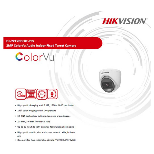 2MP COLOR VU DOME CAMERA DS-2CE70DF0T-PFS BRAND:HIKVISION