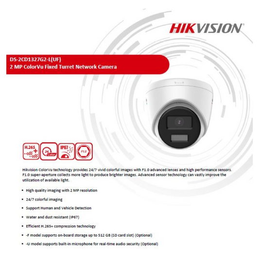 2MP IP COLOR DOME CAMERA DS-2CD1327G2-LU BRAND:HIKVISION