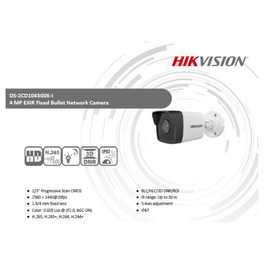 4MP IP BULLET CAMERA DS-2CD1043G0-I BRAND:HIKVISION