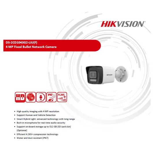 4MP IP HYBRID BULLET CAMERA DS-2CD1043G2-LIU BRAND:HIKVISION