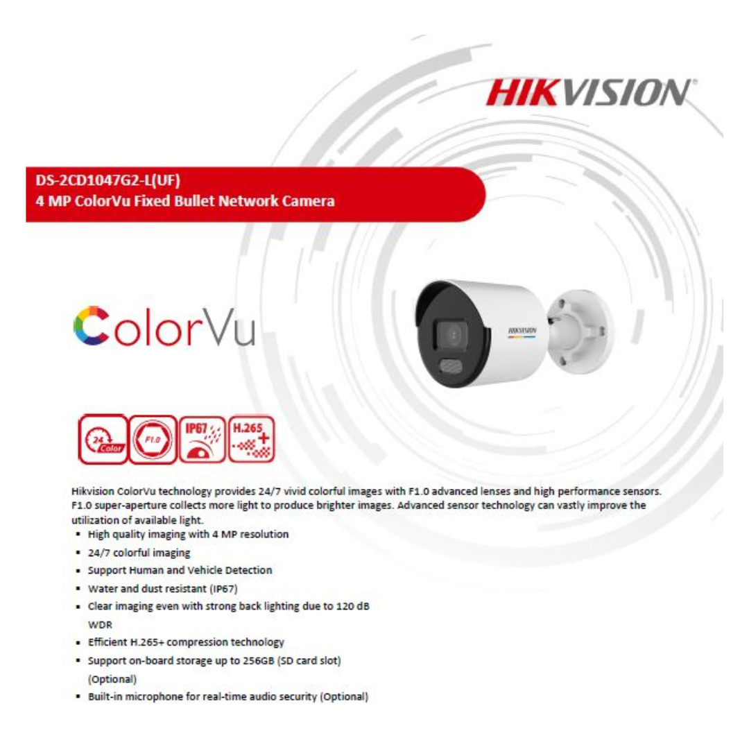 4MP IP COLOR BULLET CAMERA DS-2CD1047G2-LU BRAND:HIKVISION