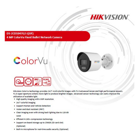 4MP IP COLOR BULLET CAMERA DS-2CD1047G2-LU BRAND:HIKVISION