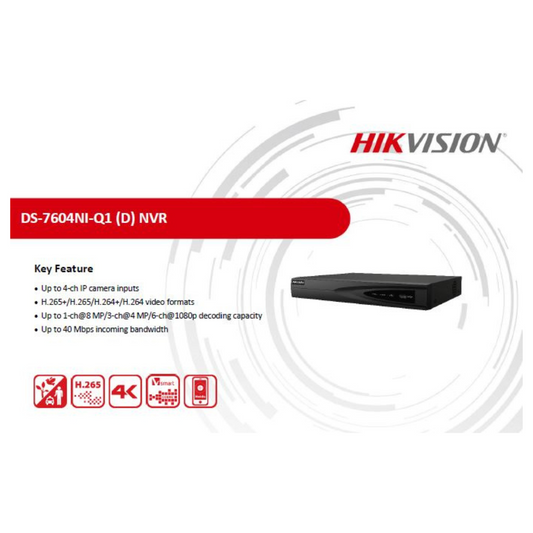 2MP 4 CHANNEL NVR METAL DS-7604NI-Q1 BRAND:HIKVISION