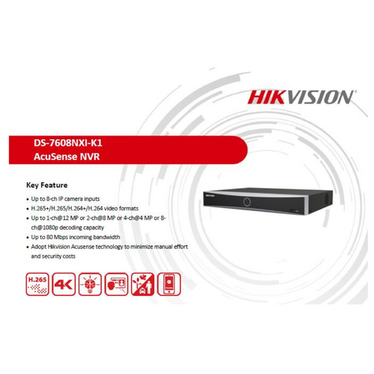 4MP 8 CHANNEL NVR METAL DS-7608NXI-K1 BRAND:HIKVISION