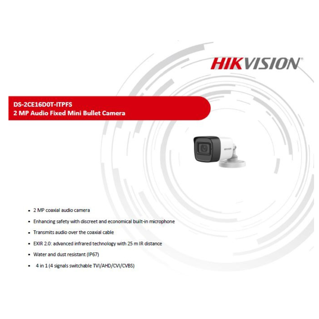 2MP REGULAR BULLET CAMERA DS-2CE16D0T-ITPFS BRAND:HIKVISION