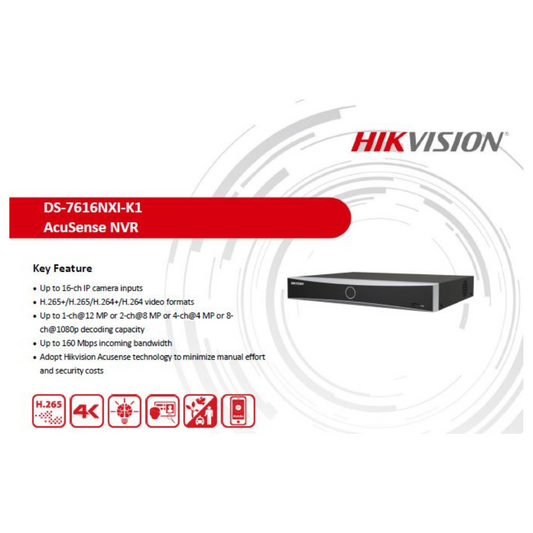 4MP 16 CHANNEL NVR METAL DS-7616NXI-K1 BRAND:HIKVISION