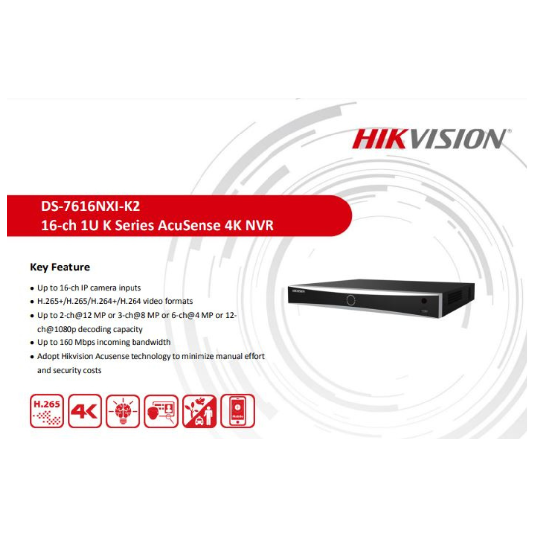 4MP 16 CHANNEL NVR METAL DS-7616NXI-K2 BRAND:HIKVISION