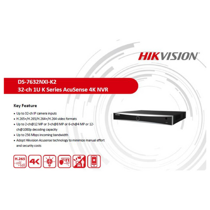 4MP 32 CHANNEL NVR METAL DS-7632NXI-K2 BRAND:HIKVISION