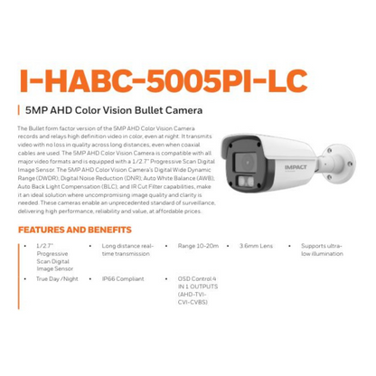 5MP COLOR VU BULLET CAMERA I-HABC-5005PI-LC BRAND:HONEYWELL