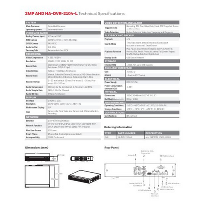 2MP 4 CHANNEL DVR METAL HA-DVR-2104-L BRAND:HONEYWELL