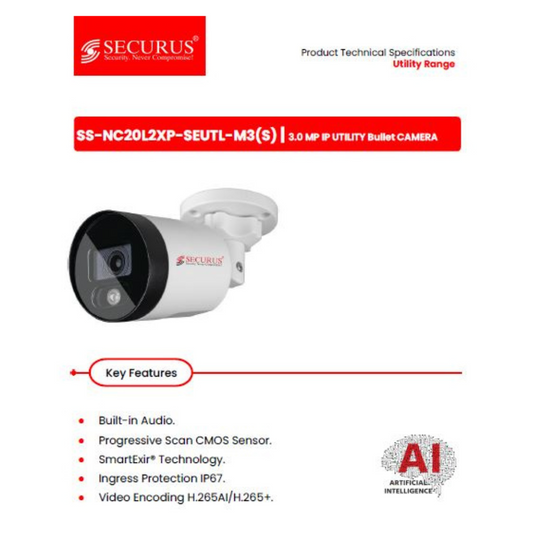 3MP IP BULLET CAMERA SS-NC20L2XP-SEUTL-M3(S) BRAND:SECURUS SMART EXIR TECHNOLOGY