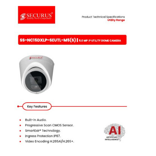 5MP IP DOME CAMERA SS-NC15DXLP-SEUTL-M5(S) BRAND:SECURUS SMART EXIR TECHNOLOGY