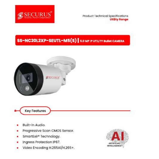 5MP IP BULLET CAMERA SS-NC20L2XP-SEUTL-M5(S) BRAND:SECURUS SMART EXIR TECHNOLOGY