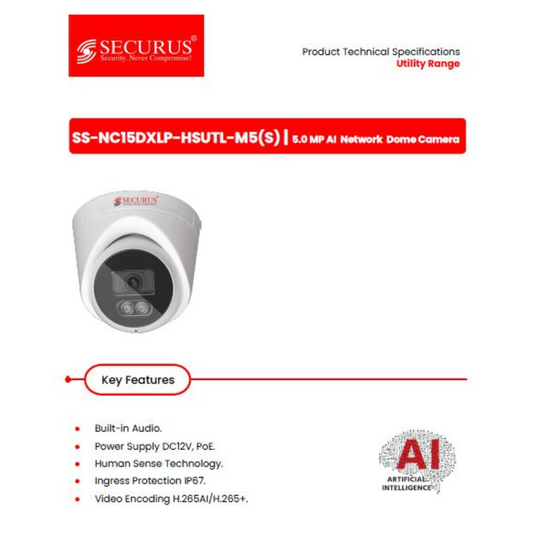 5MP IP DOME CAMERA SS-NC15DXLP-HSUTL-M5(S) BRAND:SECURUS HUMAN SENSE TECHNOLOGY
