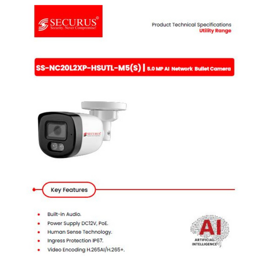5MP IP BULLET CAMERA SS-NC20L2XP-HSUTL-M5(S) BRAND:SECURUS HUMAN SENSE TECHNOLOGY