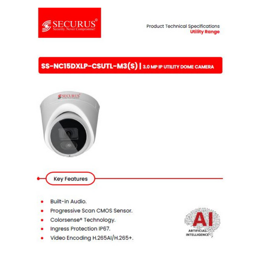 3MP IP DOME CAMERA SS-NC15DXLP-CSUTL-M3(S) BRAND:SECURUS COLORSENSE TECHNOLOGY