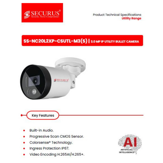3MP IP BULLET CAMERA SS-NC20L2XP-CSUTL-M3(S) BRAND:SECURUS COLORSENSE TECHNOLOGY