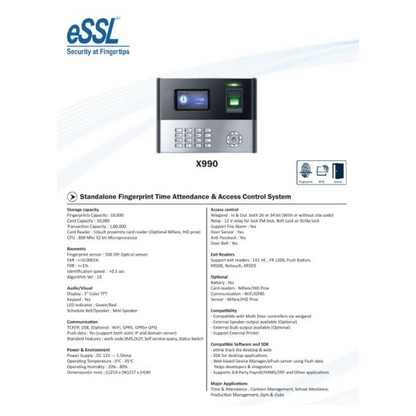 BIOMETRIC X990 TIME, ATTENDANCE AND ACCESS CONTROL MACHINE BRAND:ESSL