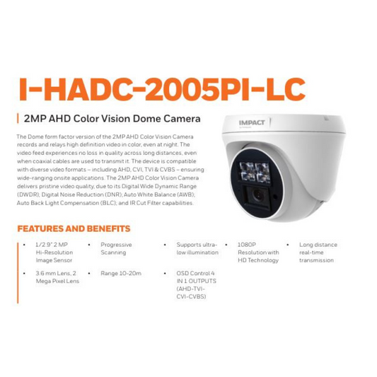 2MP COLOR VU DOME CAMERA I-HADC-2005PI-LC BRAND:HONEYWELL