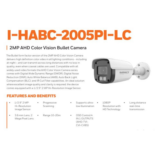 2MP COLOR VU BULLET CAMERA I-HABC-2005PI-LC BRAND:HONEYWELL