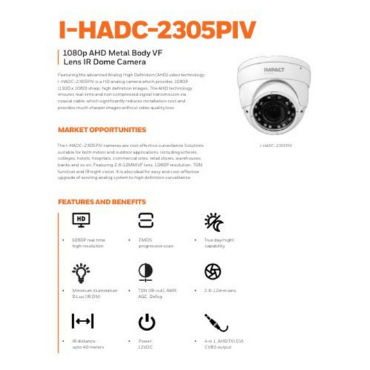 2MP REGULAR VARIFOCAL DOME CAMERA I-HADC-2305PIV BRAND:HONEYWELL