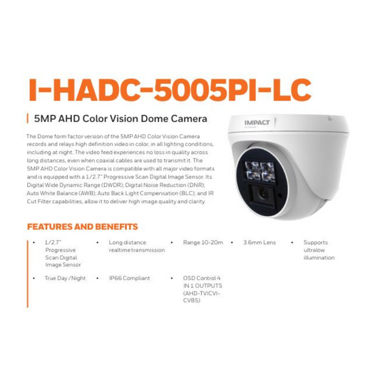 5MP COLOR VU DOME CAMERA I-HADC-5005PI-LC BRAND:HONEYWELL